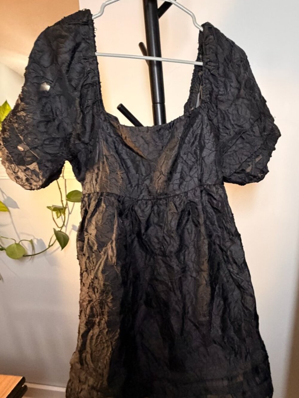 Altar'd State Black Floral Puff Sleeve Mini Dress - Picture 2 of 6